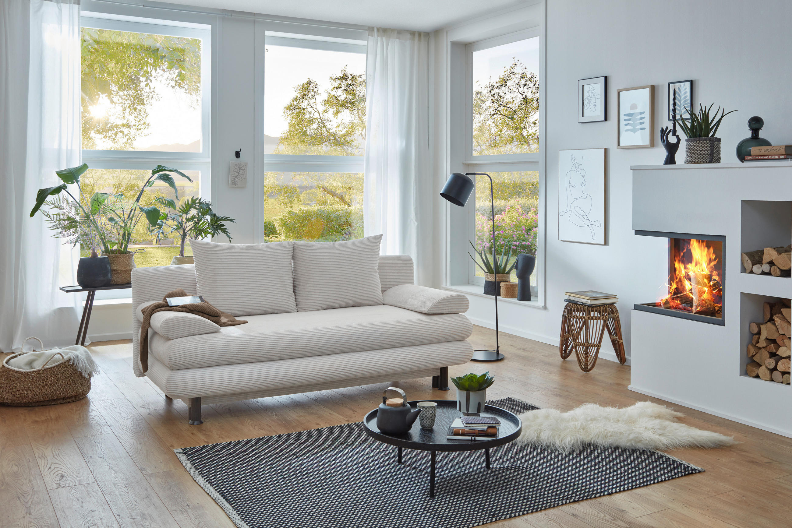 SCHLAFSOFA Cord Naturfarben  - Schwarz/Naturfarben, KONVENTIONELL, Kunststoff/Textil (196/77/92cm) - Carryhome