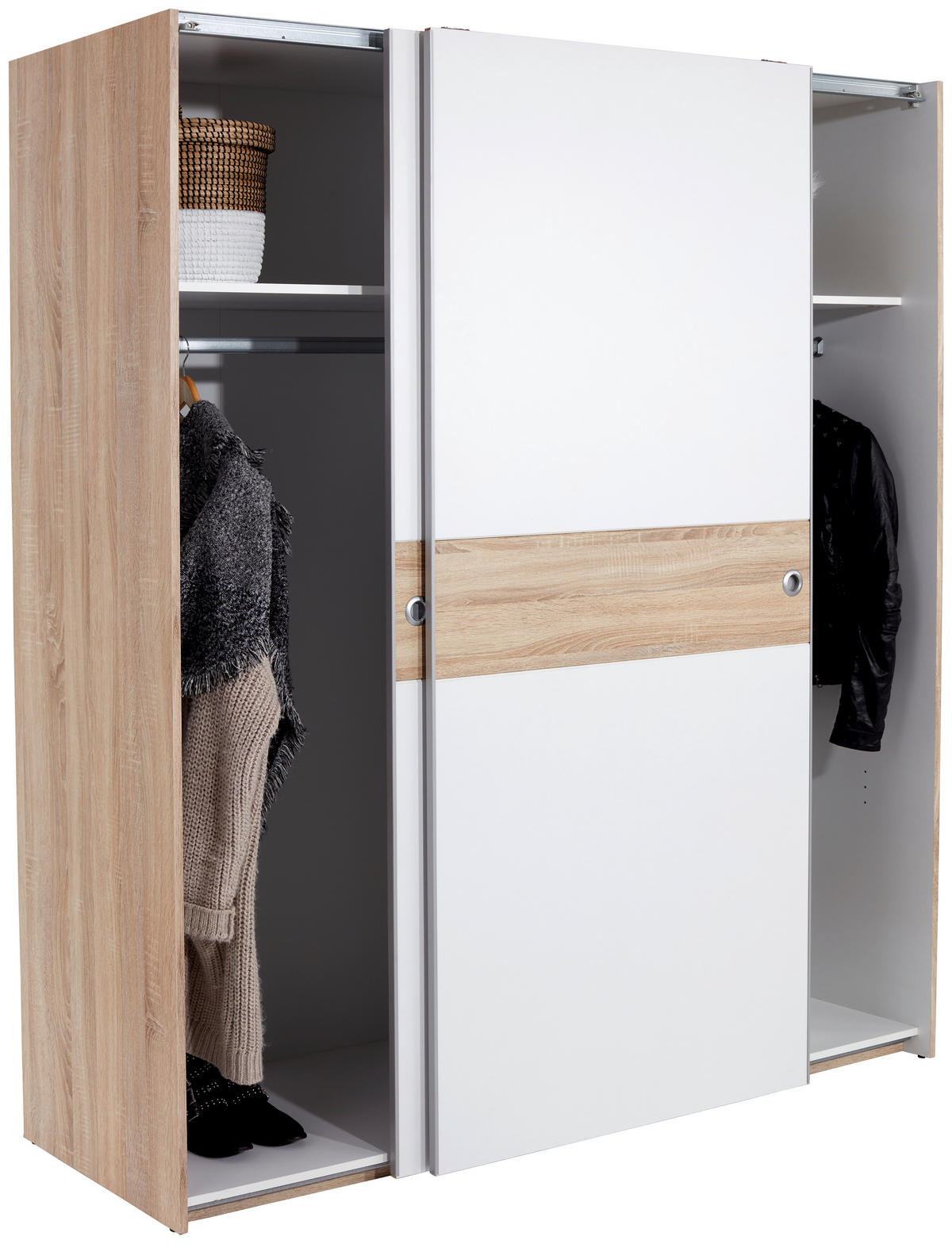 SKRIŇA S POS. DVER. – HOR.VED, biela, dub sonoma, 170/196/60 cm - biela/dub sonoma, Konventionell, kompozitné drevo/plast (170/196/60cm) - MID.YOU