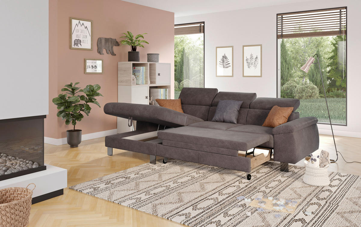ECKSOFA in Flachgewebe Anthrazit  - Chromfarben/Anthrazit, Design, Textil/Metall (166/244cm) - Livetastic