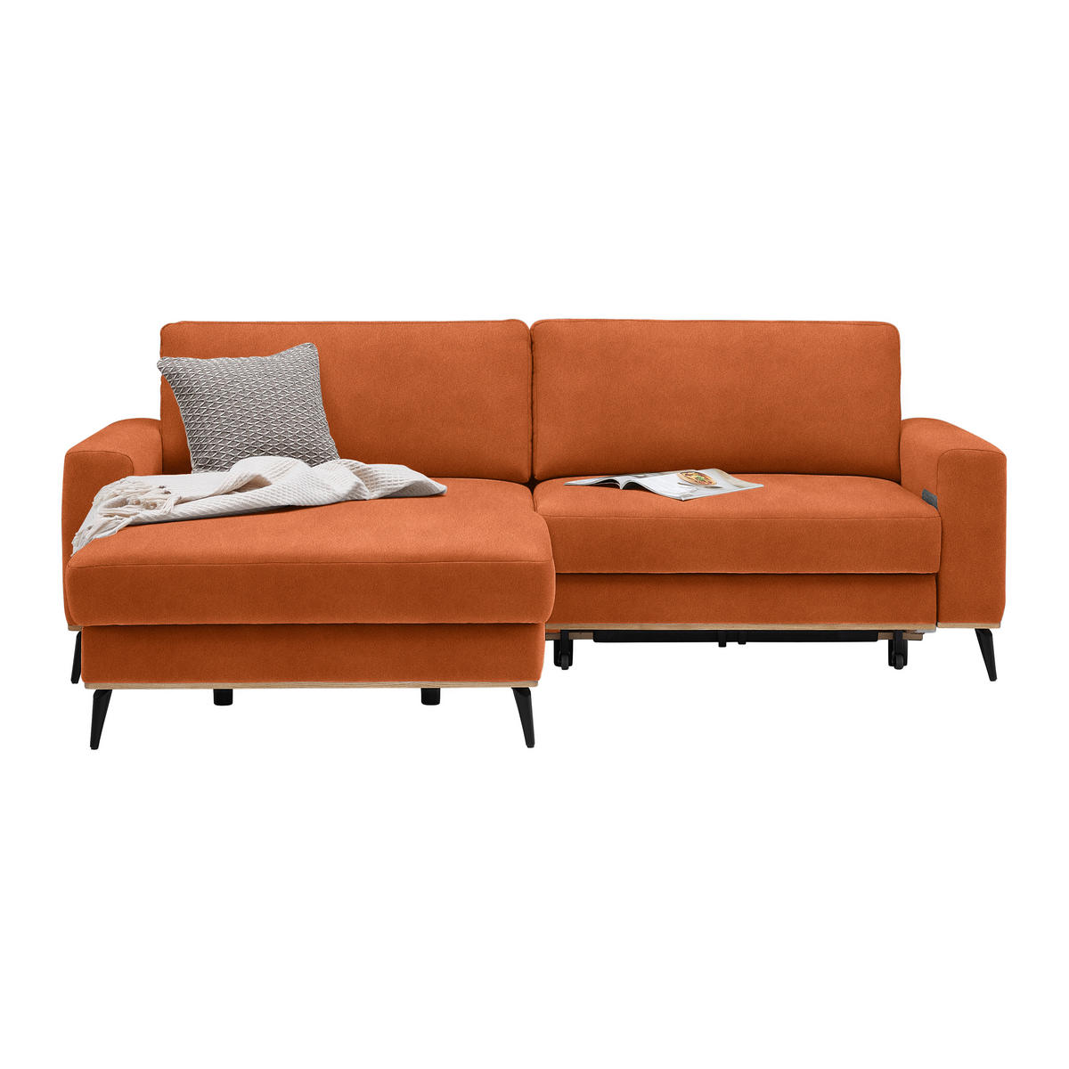 ECKSOFA Lederlook, Mikrofaser Orange  - Schwarz/Orange, Konventionell, Holz/Textil (167/87/234cm) - MID.YOU