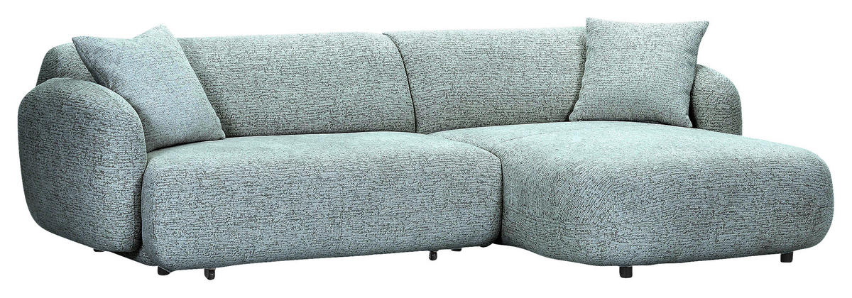 ECKSOFA  in Flachgewebe Mintgrün Zierkissen, Rücken echt, Sitztiefenverstellung  275/162 cm  - Schwarz/Mintgrün, MODERN, Kunststoff/Textil (275/162cm) - Carryhome