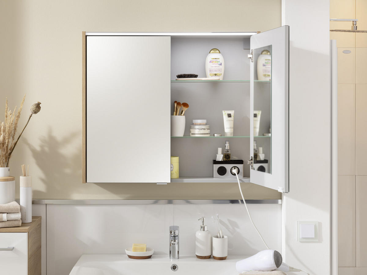 SPIEGELSCHRANK 80/68,3/16 cm  - Eichefarben/Alufarben, MODERN, Glas/Holzwerkstoff (80/68,3/16cm) - Voleo