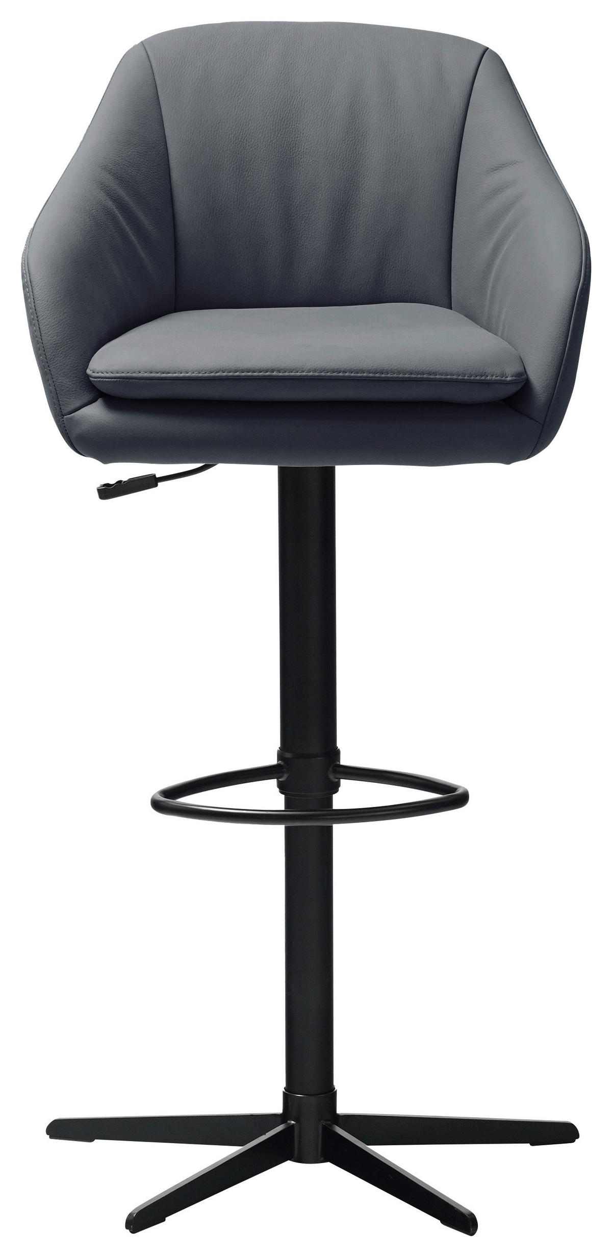 BARHOCKER Echtleder Blau, Schwarz Eisen Sitzfläche 360° drehbar, inklusive Armlehnen  - Blau/Schwarz, Design, Leder/Metall (54,5/88-108/53,5cm) - Cassando