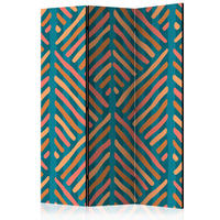PARAVENT mit 3  Flügel - Dunkelgelb/Mintgrün, Basics, Holz/Textil (135/172/3cm) - artgeist