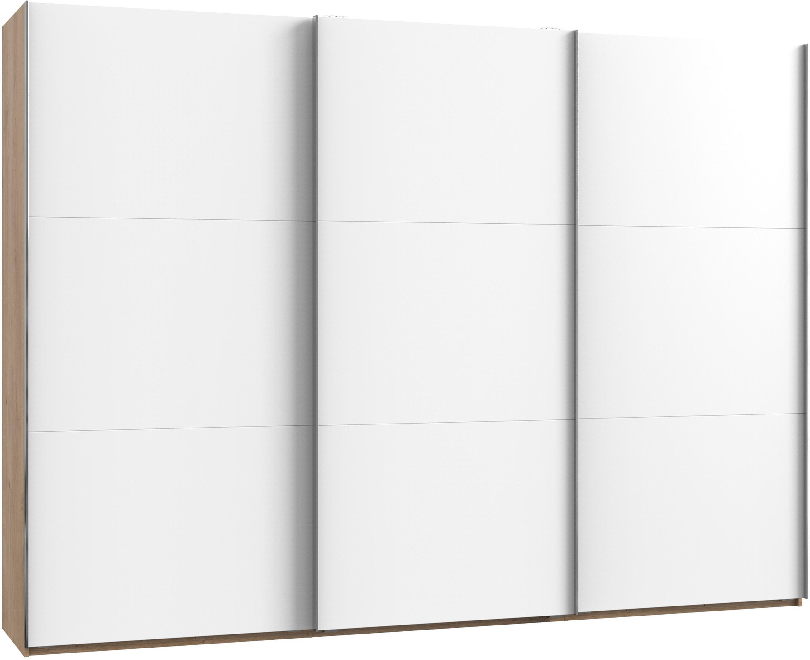 SCHWEBETÜRENSCHRANK  in Weiß, Eichefarben  - Chromfarben/Eichefarben, MODERN, Holzwerkstoff (300/216/65cm) - MID.YOU