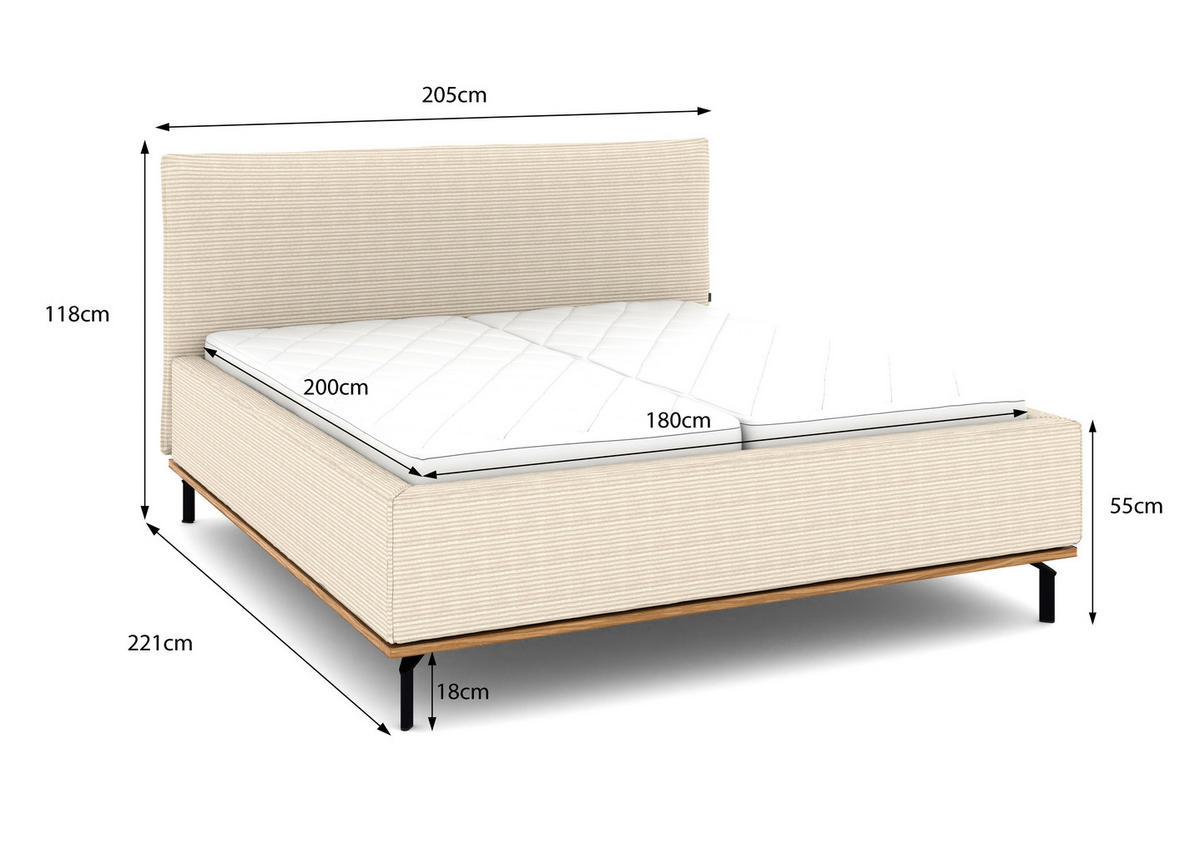 POLSTERBETT Matratze, Lattenrost, Bettkasten 180/200 cm  in Creme  - Creme/Graphitfarben, Design, Holz/Textil (180/200cm) - Musterring