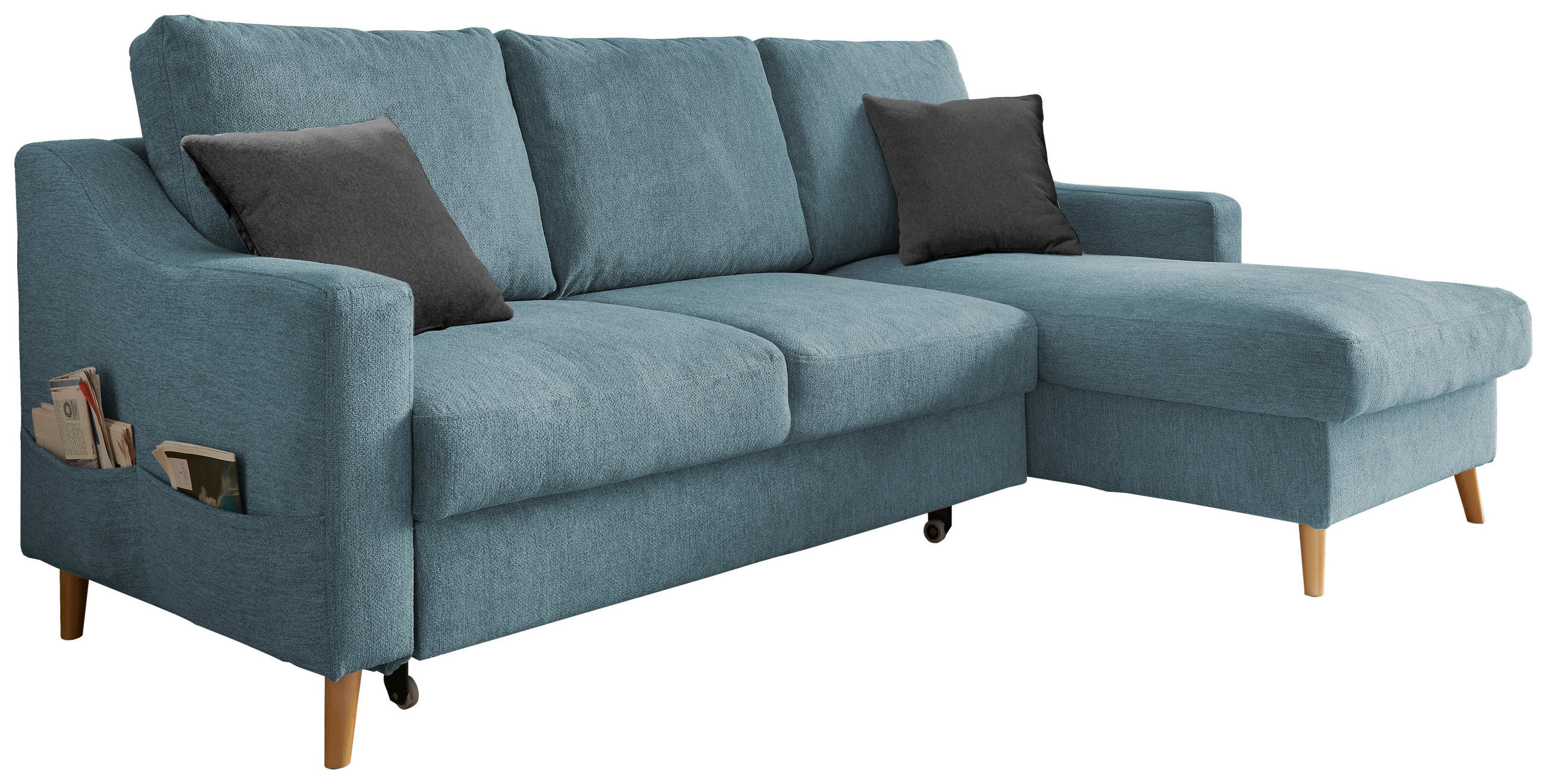 ECKSOFA in Mikrofaser Blau  - Blau/Schwarz, Design, Holz/Textil (228/150cm) - MID.YOU