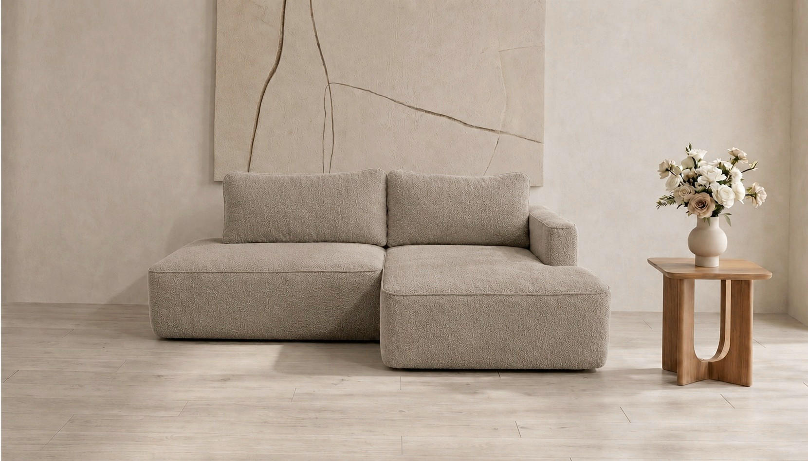 ECKSOFA FREDO Hellbraun Bouclé  - Hellbraun/Schwarz, Design, Kunststoff/Textil (233/150cm) - MID.YOU
