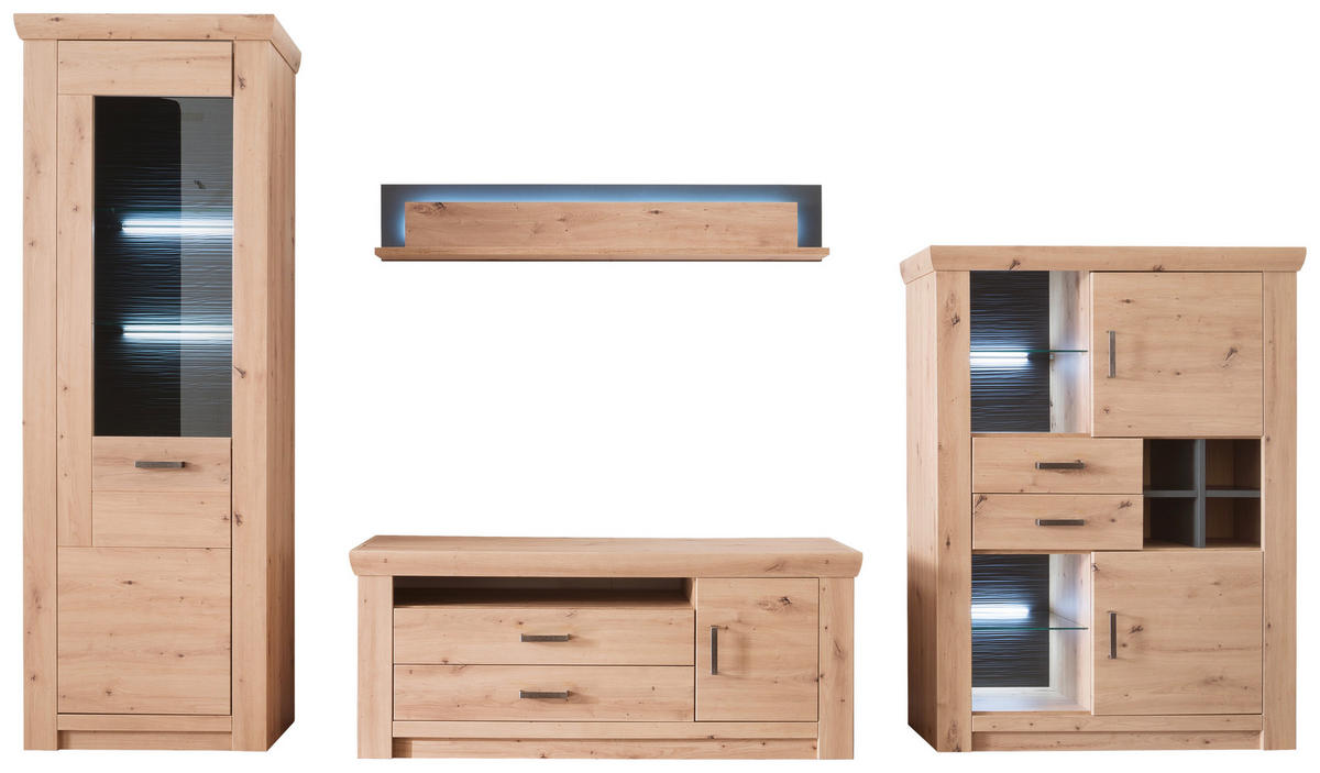 WOHNWAND  in Anthrazit, Eichefarben  336/211/55 cm  - Eichefarben/Anthrazit, Design, Glas/Holzwerkstoff (336/211/55cm) - Livetastic