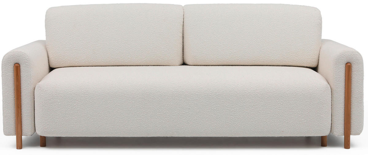SCHLAFSOFA in Bouclé Creme, Naturfarben  - Eichefarben/Creme, Design, Holz/Textil (244/97/97cm) - MID.YOU