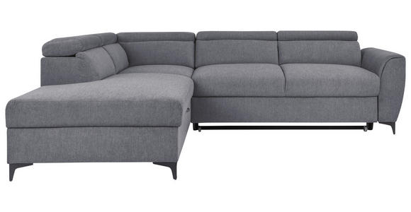 ECKSOFA Dunkelgrau Velours  inkl. Bettkasten, Schlaffunktion, Rücken echt, Kopfteilverstellung, Liegefläche im Originalstoff  - Dunkelgrau/Schwarz, KONVENTIONELL, Textil/Metall (217/255cm) - Carryhome