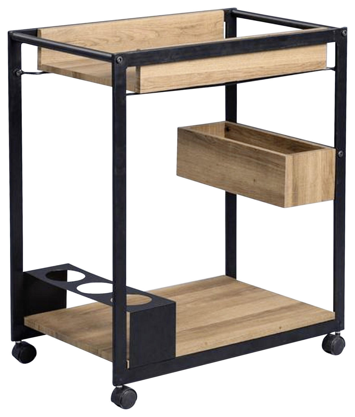 SERVIERWAGEN Braun, Schwarz, Eichefarben  - Eichefarben/Schwarz, Design, Holzwerkstoff/Metall (64/73/38cm)
