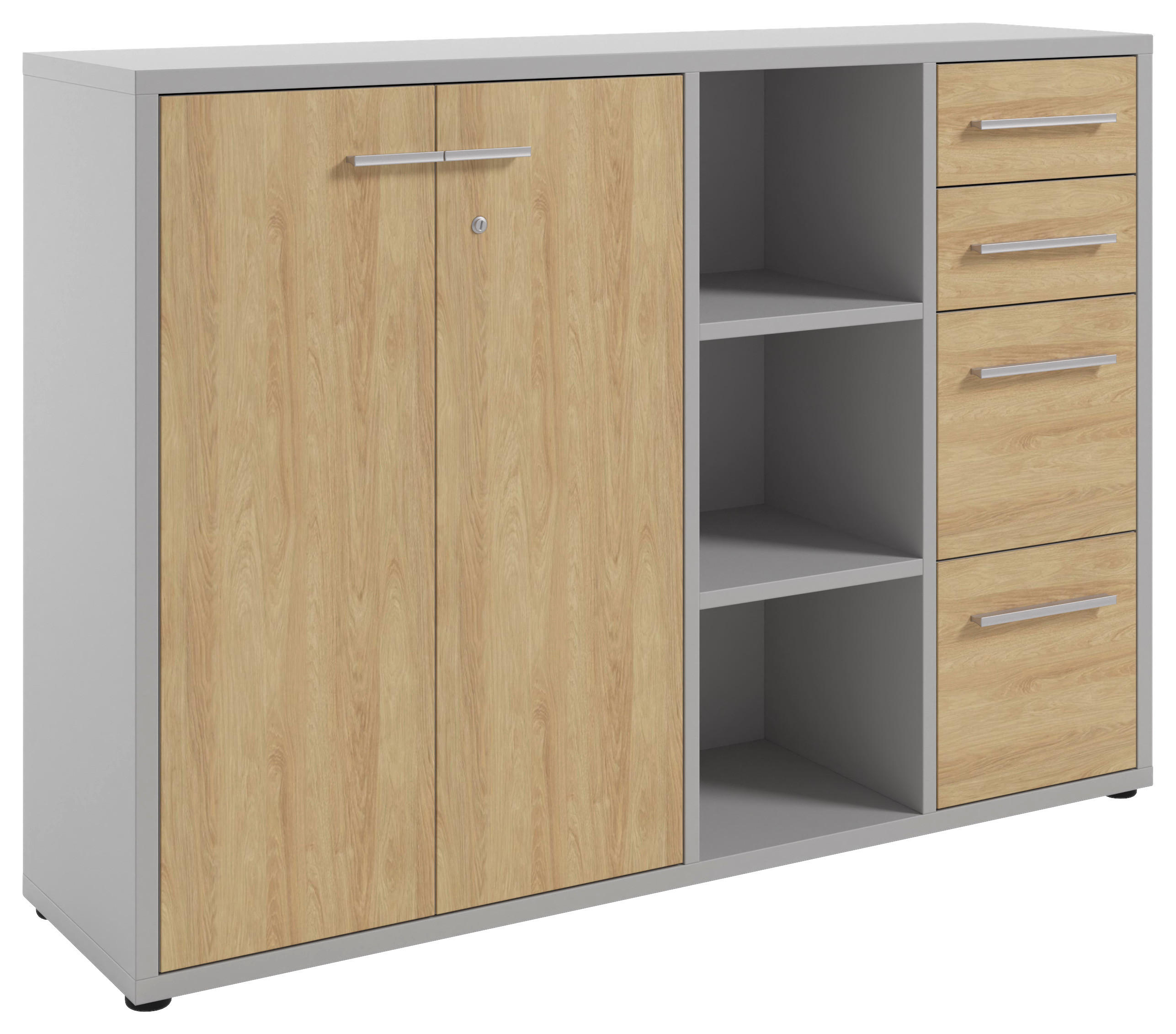 SIDEBOARD Texas 154,9/110/40 cm 4 Schublade(n)  - Hellgrau/Alufarben, MODERN, Holzwerkstoff/Kunststoff (154,9/110/40cm) - Novel