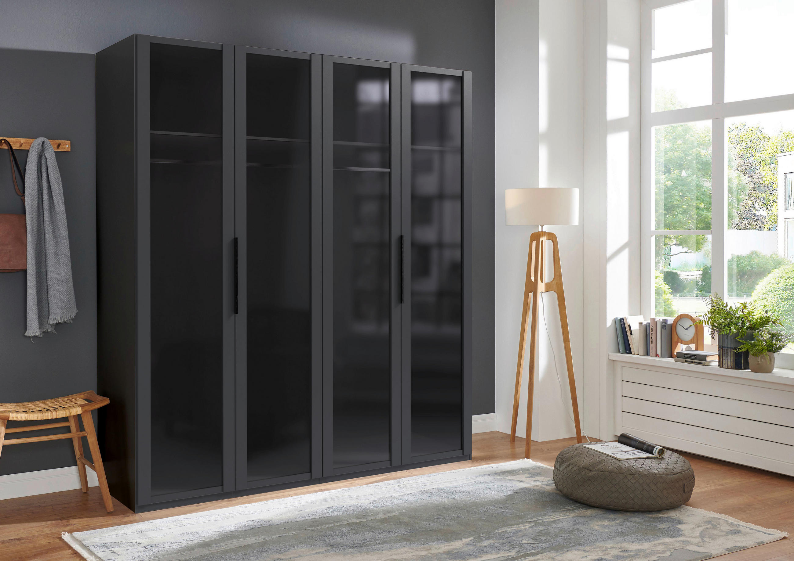 DREHTÜRENSCHRANK in Graphitfarben  - Schwarz/Graphitfarben, Design, Glas/Holzwerkstoff (200/216/58cm) - Hom`in