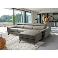ECKSOFA SONO in Lederlook Echtleder Schlammfarben Armteilverstellung, Kopfteilverstellung  252/179 cm  - Schlammfarben/Schwarz, Design, Leder/Textil (252/179cm) - Livetastic