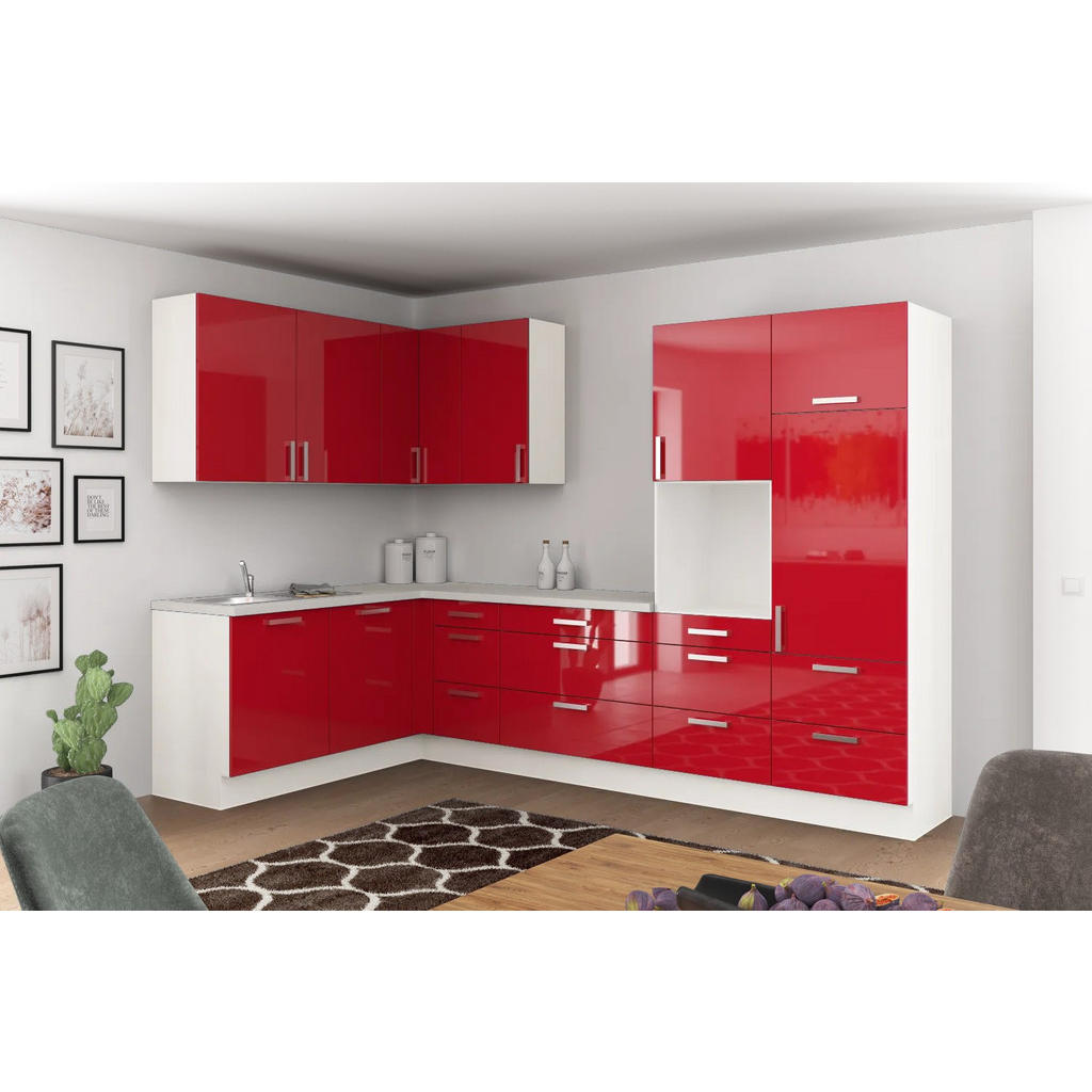 Eckküche Ip4050 Ohne Geräte 185x320 Cm Rot/weiß
