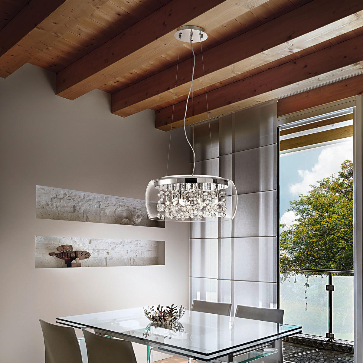 HÄNGELEUCHTE Trasparente 50/45\220 cm   - Chromfarben/Transparent, KONVENTIONELL, Glas/Metall (50/45\220cm)