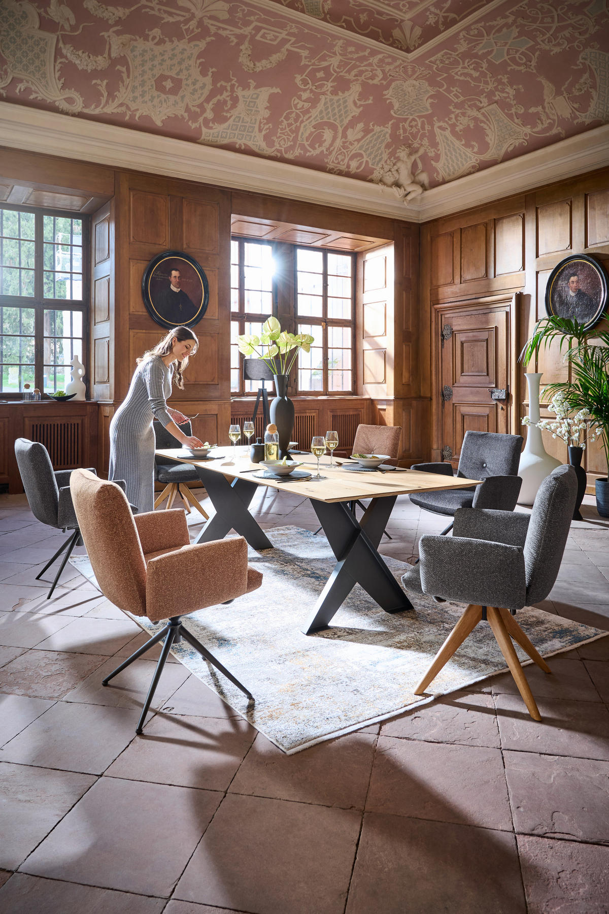 ESSTISCH Eiche massiv rechteckig Eichefarben  - Eichefarben/Anthrazit, Design, Holz/Metall (240/100/75cm) - Dieter Knoll