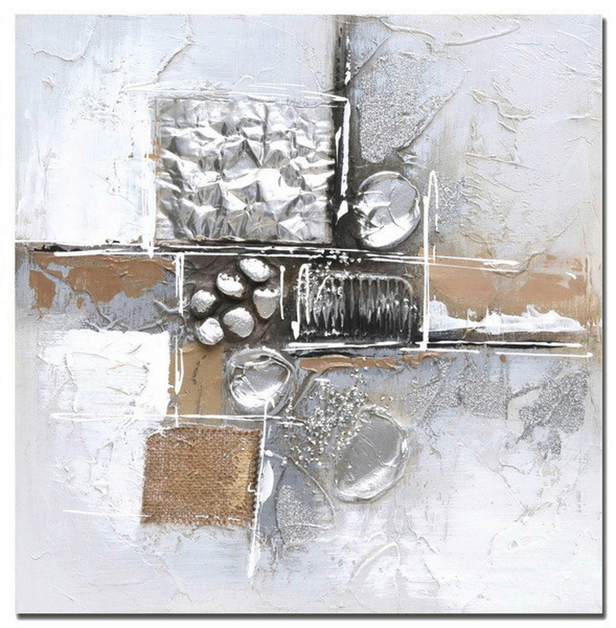 ÖLGEMÄLDE Abstraktes 30/30 cm  - Silberfarben/Schwarz, Design, Holz/Textil (30/30cm) - Monee