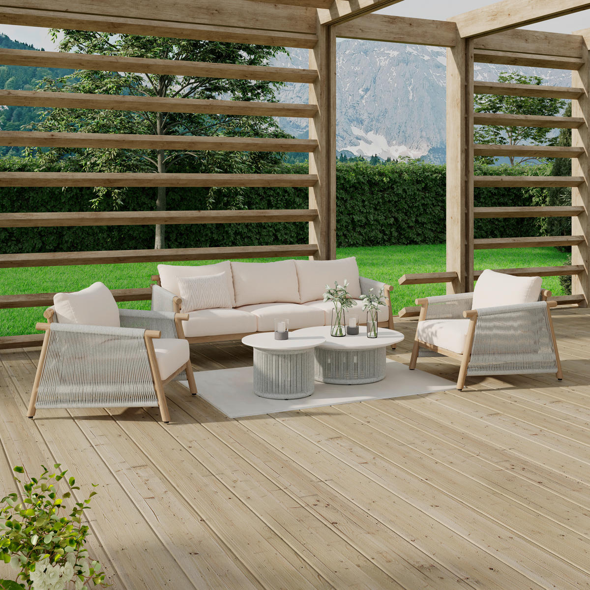 KERTI BÚTORSZETT 5 részes  - Pezsgő/fehér, Design, textil/fém - Amatio