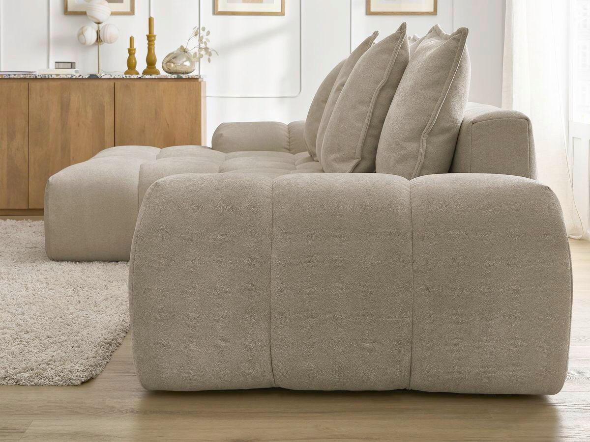 ECKSCHLAFSOFA EVEREST  mit Rücken echt, Armteil links, Armteil rechts Struktur Taupe  - Taupe/Schwarz, MODERN, Kunststoff/Textil (180/318cm) - Livetastic