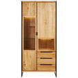 VITRINE Asteiche massiv Eichefarben  - Eichefarben/Schwarz, Natur, Glas/Holz (90/197/41cm) - Linea Natura
