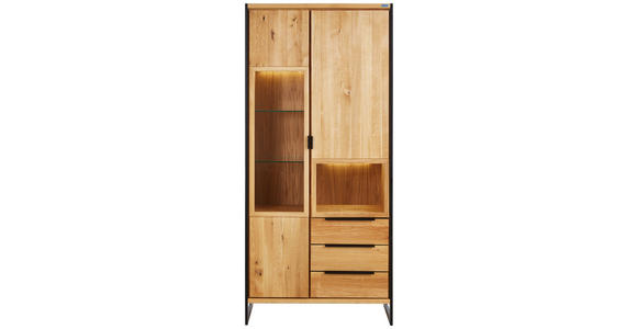 VITRINE Asteiche massiv Eichefarben - Eichefarben/Schwarz, Natur, Glas/Holz (90/197/41cm) - Linea Natura