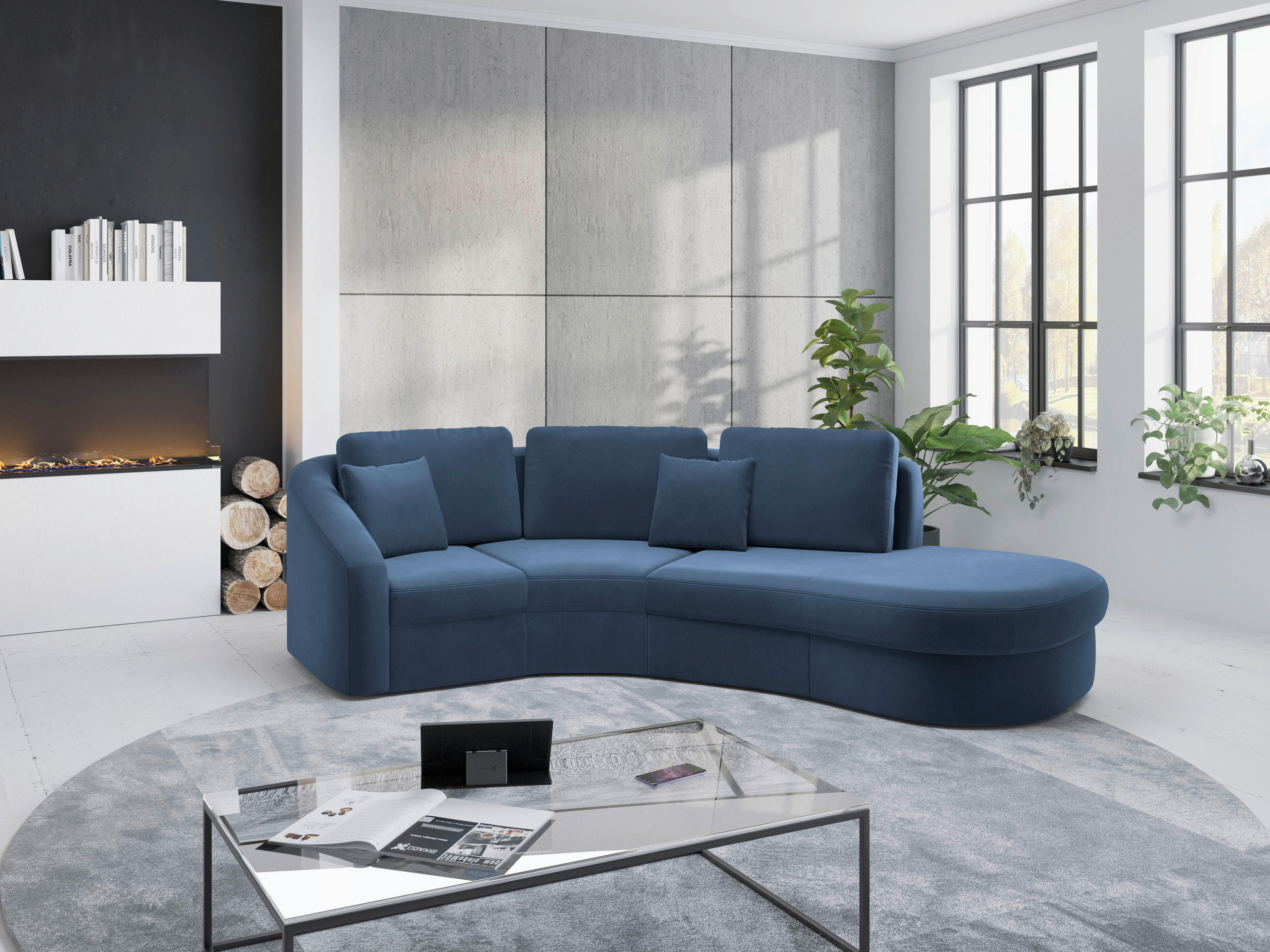 ECKSOFA in Samt Blau  - Blau/Schwarz, Modern, Kunststoff/Textil (266/230cm) - Sit & More