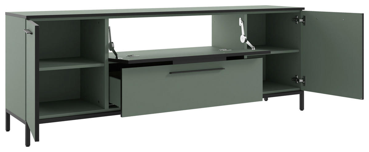 LOWBOARD Soul  in 180/66/40 cm  - Schilfgrün/Schwarz, MODERN, Holzwerkstoff/Metall (180/66/40cm)