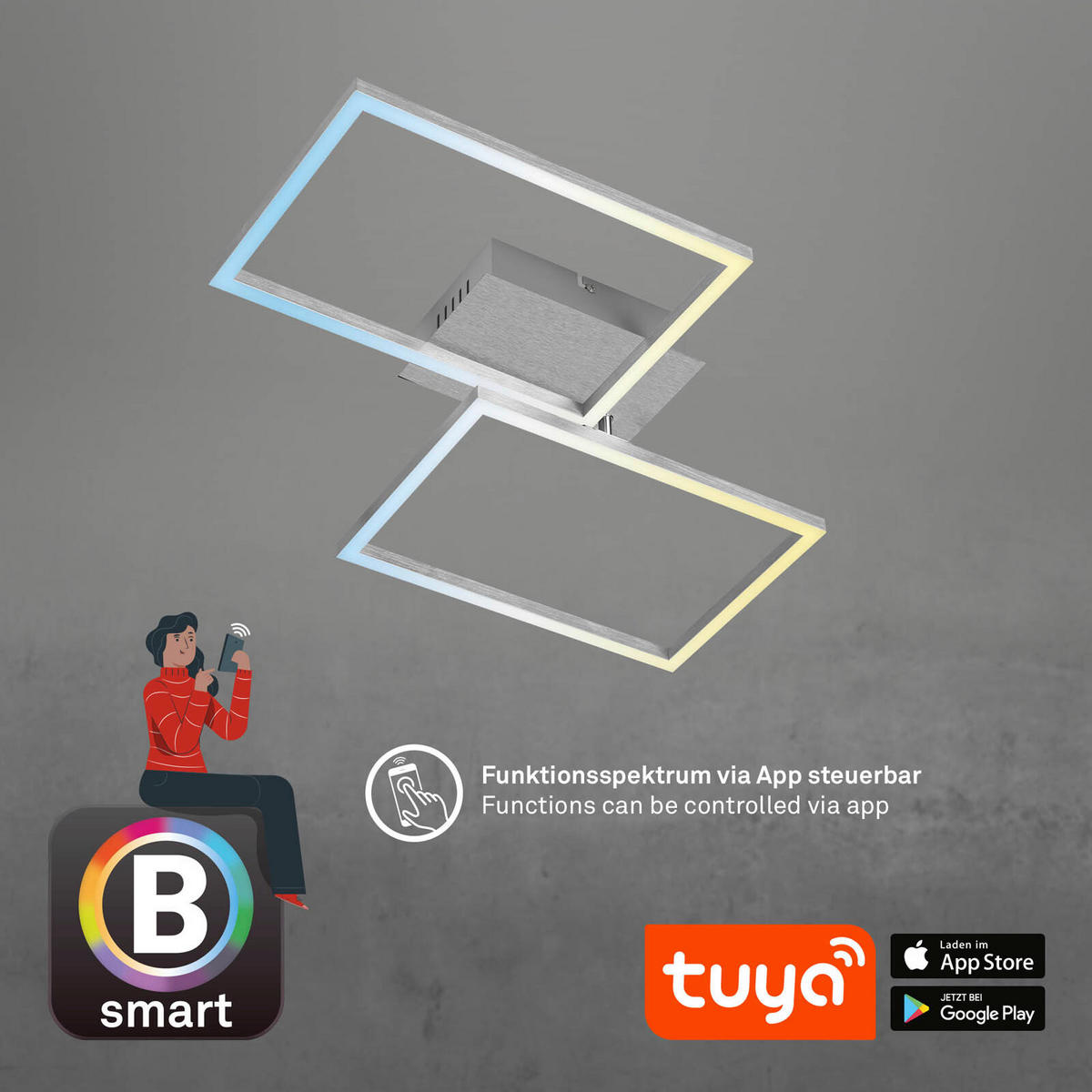 LED MENNYEZETI LÁMPA - alumíniumszínű, Basics, műanyag/fém (50/38,8/7,8cm)