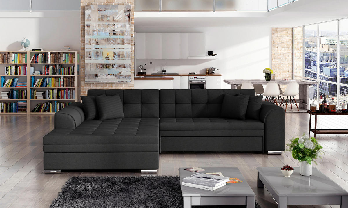 ECKSOFA in Webstoff Anthrazit  194/296 cm  - Chromfarben/Anthrazit, Design, Kunststoff/Textil (194/296cm) - MID.YOU