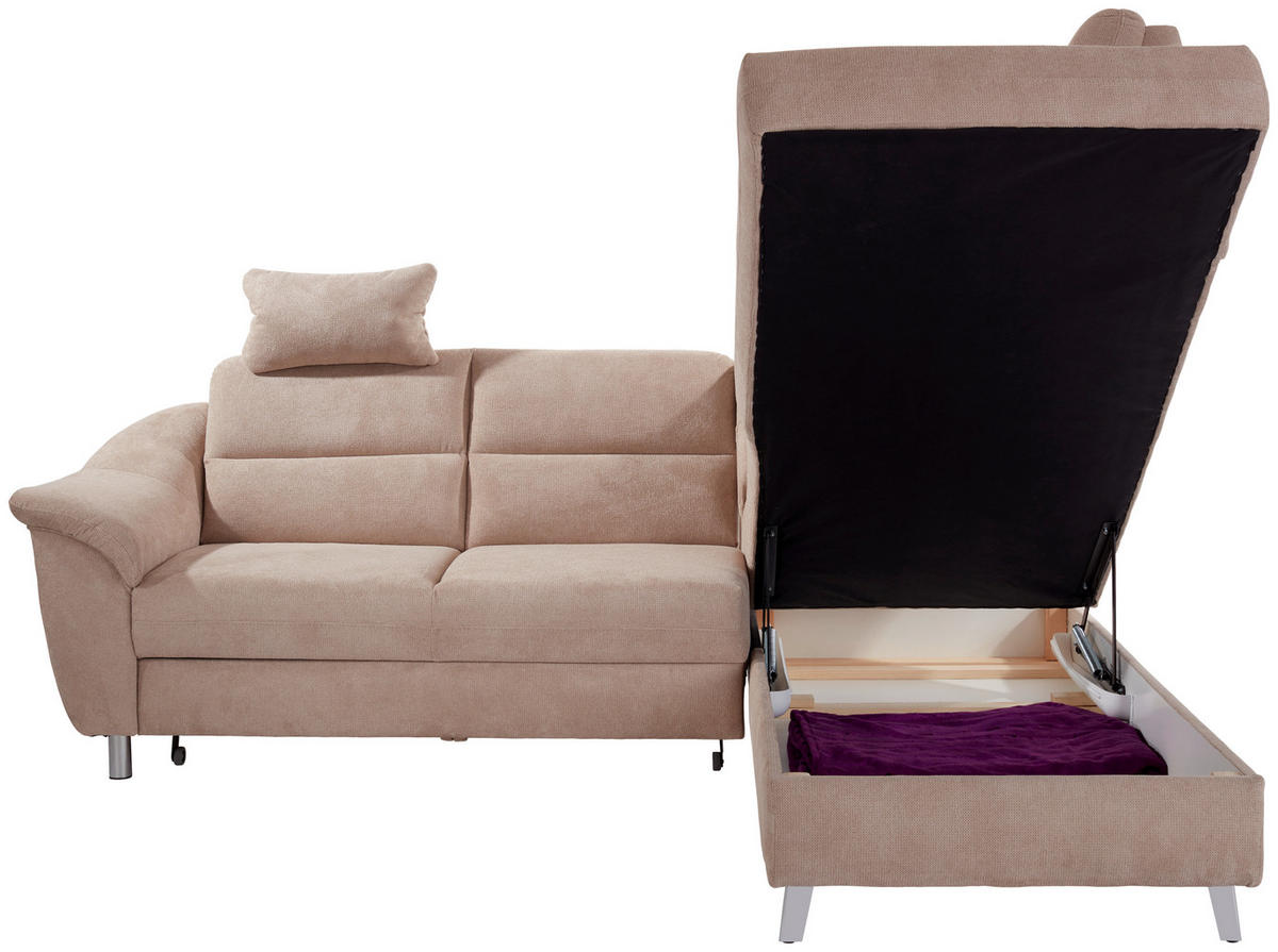 ECKSOFA Beige Velours  - Beige/Silberfarben, KONVENTIONELL, Textil/Metall (248/197cm) - Livetastic