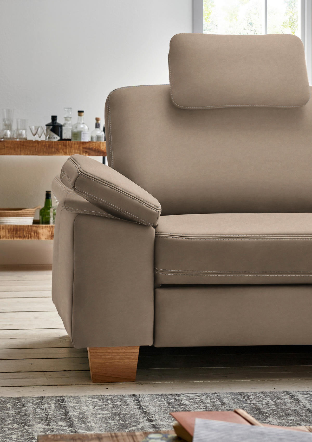 ECKSOFA  in Echtleder Greige  274/235 cm  - Greige/Eichefarben, KONVENTIONELL, Leder/Holzwerkstoff (274/235cm) - Beldomo Premium