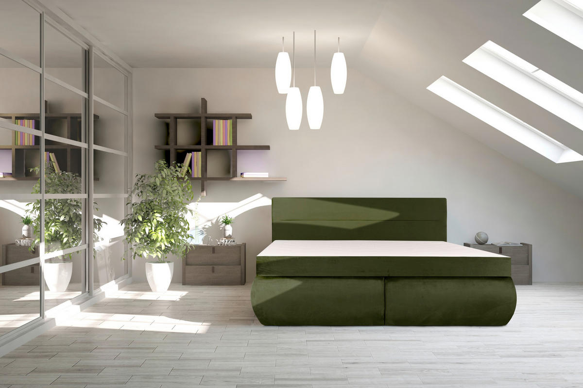 Boxspring 160X200 CM 160/200 cm  verde închis  - maro/verde închis, Modern, lemn/metal (160/200cm) - Voleo
