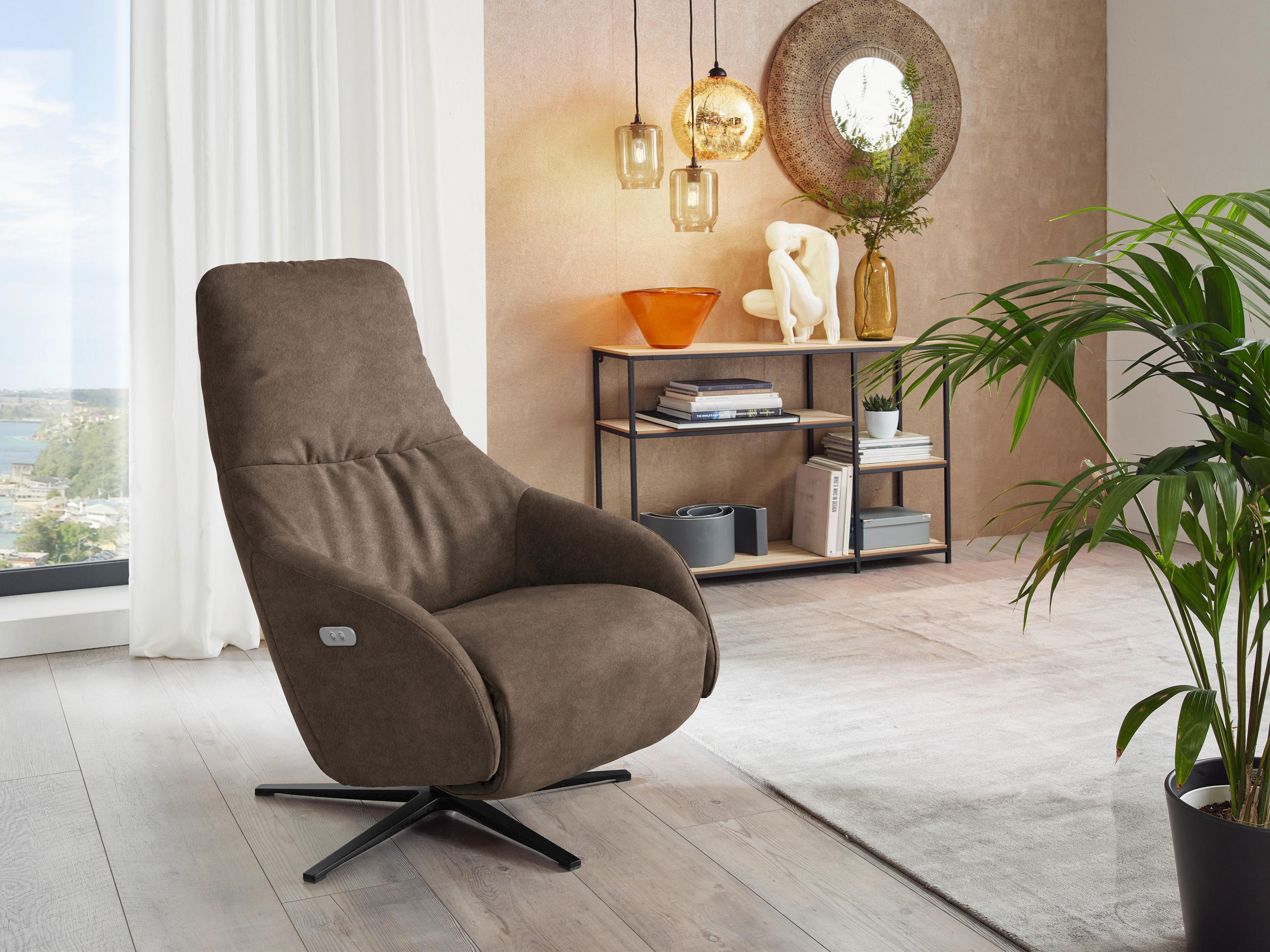 RELAXSESSEL in Textil Braun  - Schwarz/Braun, Design, Textil/Metall (77/108/95cm) - Chilliano