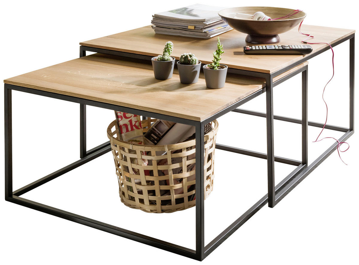 COUCHTISCH in Holz, Metall 70/70/42 cm  - Eichefarben/Schwarz, Design, Holz/Metall (70/70/42cm) - Johann Jakob