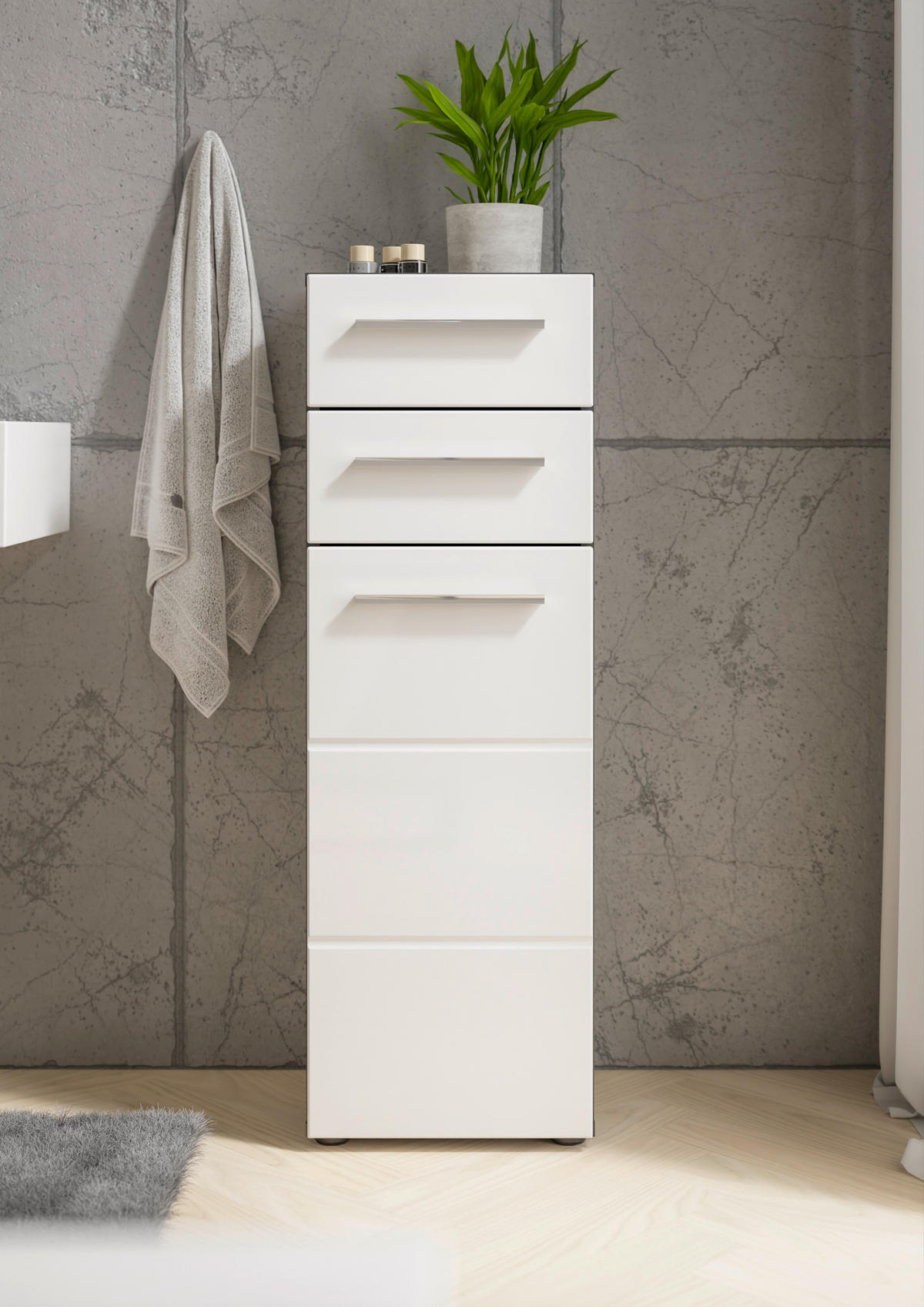 MIDISCHRANK 34/104/31 cm  - Chromfarben/Weiß Hochglanz, KONVENTIONELL, Holzwerkstoff/Kunststoff (34/104/31cm) - Xora