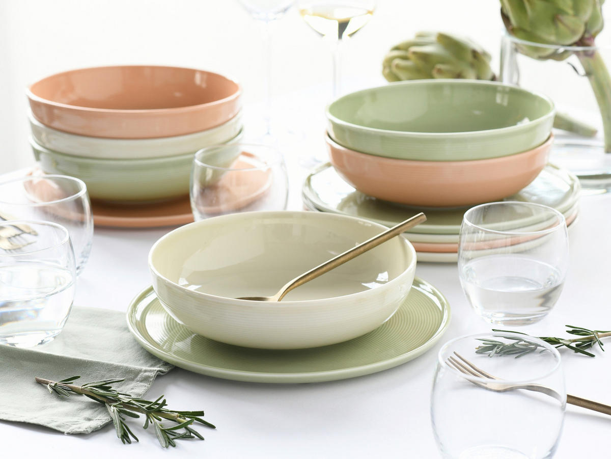 TAFELSERVICE Session Romance 12-teilig  - Salbeigrün/Creme, Basics, Keramik - Creatable