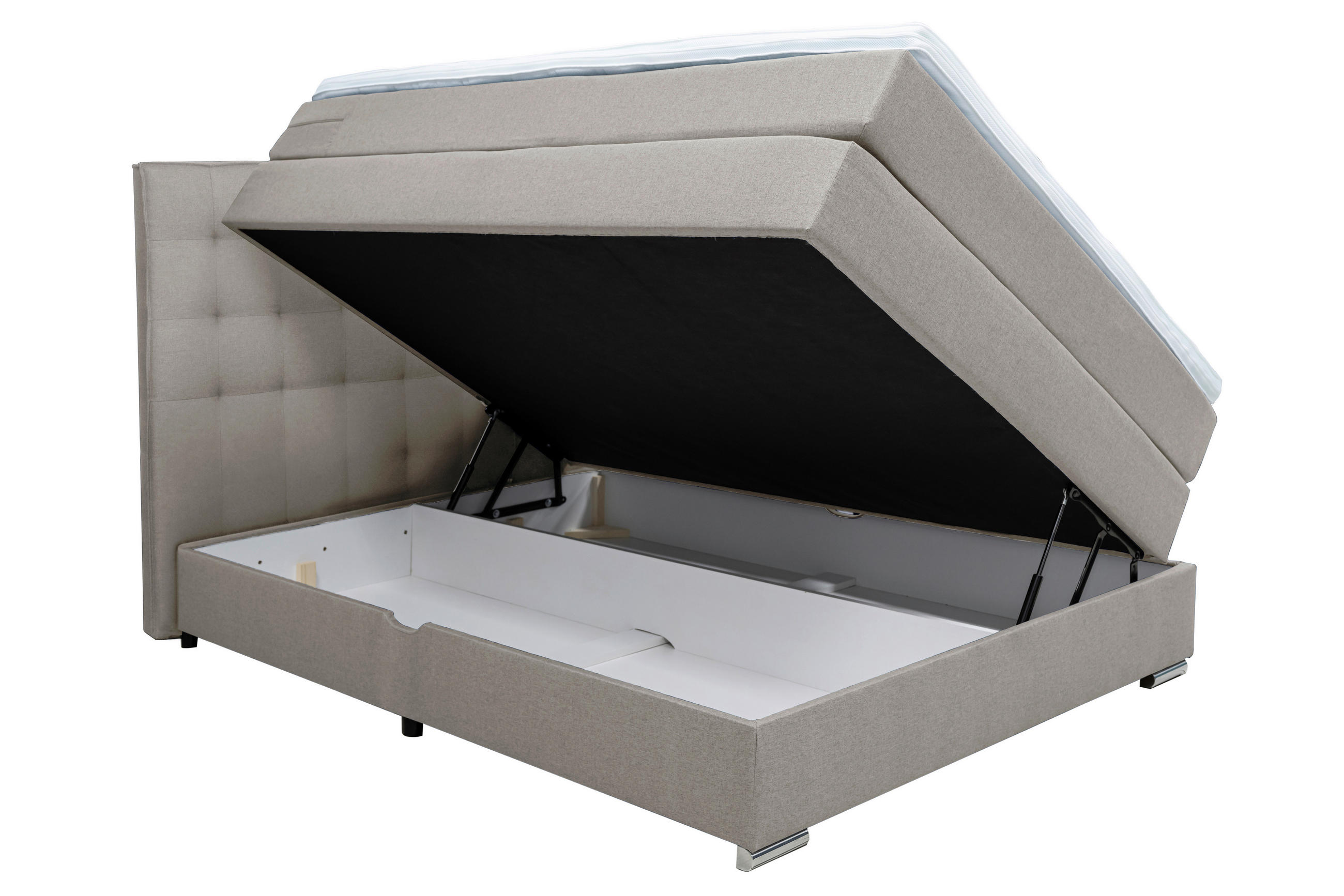 BOXSPRINGBETT 140/200 cm  in Grau  - Chromfarben/Schwarz, KONVENTIONELL, Kunststoff/Textil (140/200cm) - Boxxx