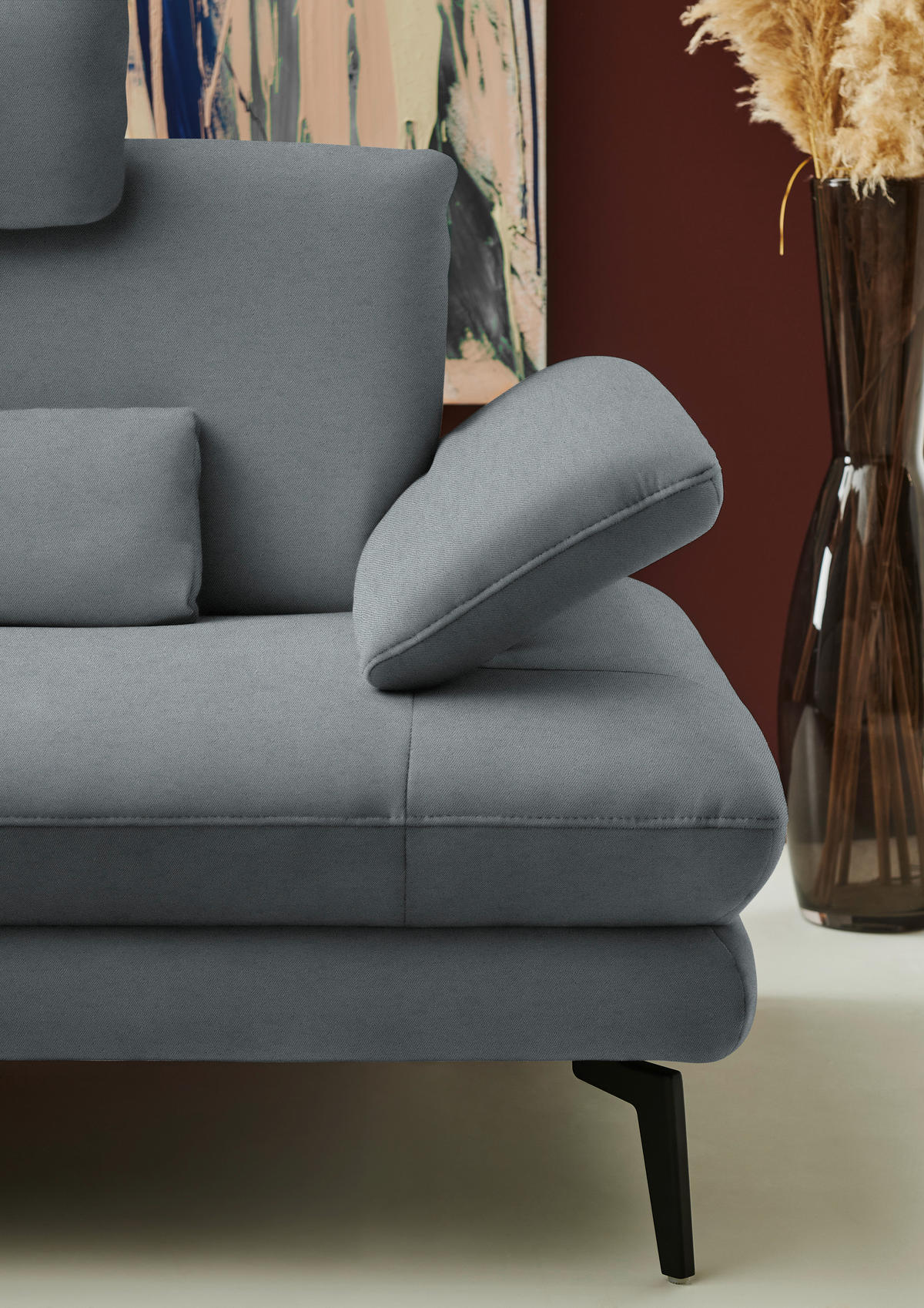 ECKSOFA Chenille, Flachgewebe Dunkelgrau  - Dunkelgrau/Schwarz, Design, Textil/Metall (180/284cm) - Dieter Knoll