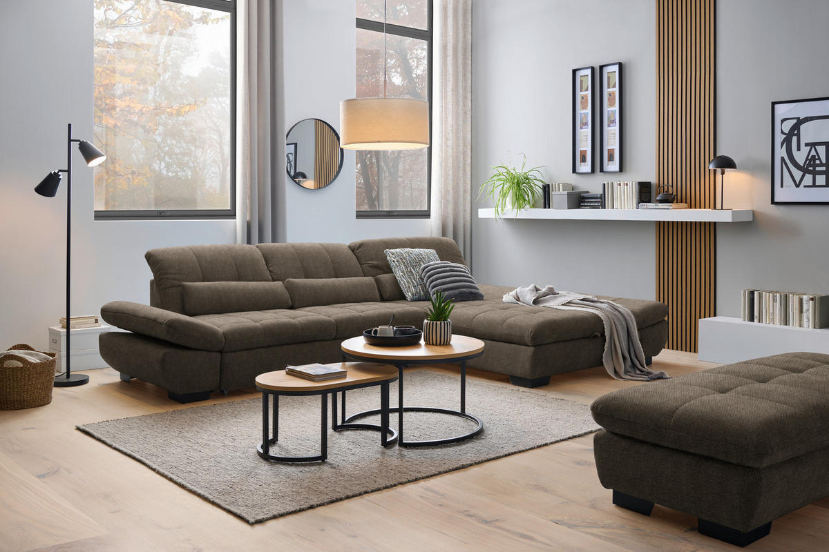 ECKSOFA  in Flachgewebe Braun  341/204 cm  - Schwarz/Braun, Design, Textil/Metall (341/204cm) - Xora