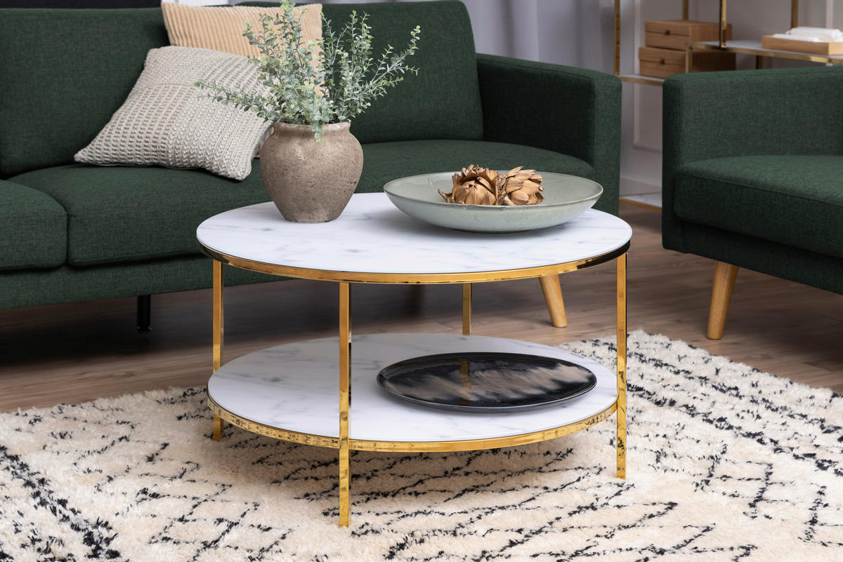 SOFFBORD i metall, glas 80/80/45 cm  - vit/guldfärgad, Trend, metall/glas (80/80/45cm) - Best Price