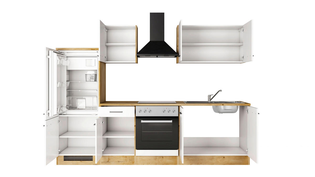 KÜCHENBLOCK 270 cm  in Eichefarben, Magnolie  - Eichefarben/Magnolie, Trend, Holzwerkstoff/Metall (270cm) - FlexWell