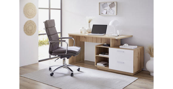 SCHREIBTISCH 166/65/75 cm in Weiß, Eiche Artisan - Silberfarben/Weiß, KONVENTIONELL, Holzwerkstoff/Kunststoff (166/65/75cm) - Xora