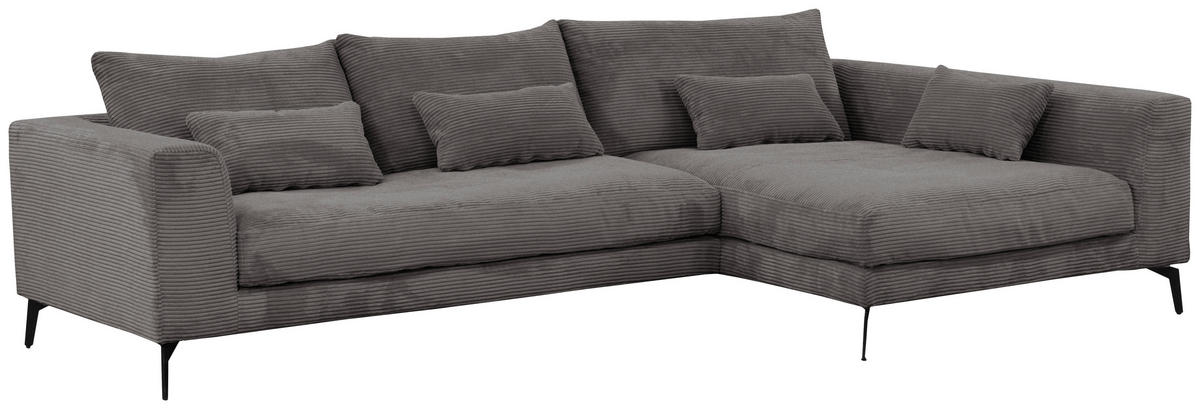 ECKSOFA in Cord Grau  - Schwarz/Grau, Design, Textil/Metall (313/172cm) - Livetastic