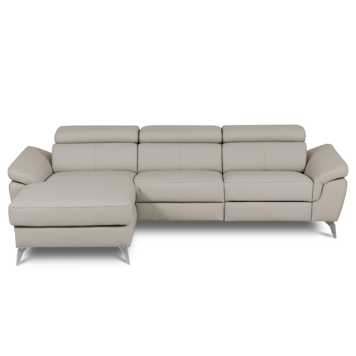 ECKSOFA Schlammfarben Echtleder Lederlook Rücken echt, Armteilverstellung, Relaxfunktion, Kopfteilverstellung  - Chromfarben/Schlammfarben, Design, Leder/Textil (265/210cm) - Livetastic