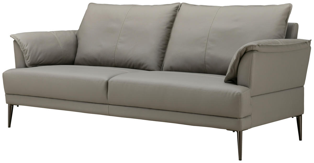 2-SITZER-SOFA Grau Echtleder  - Schwarz/Grau, Design, Leder/Metall (195/90/91cm) - MID.YOU
