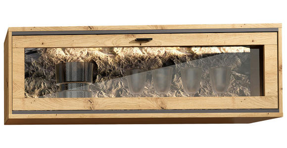 HÄNGEVITRINE in Graphitfarben, Eiche Artisan   - Schwarz/Graphitfarben, Design, Glas/Holzwerkstoff (130/45/40cm) - Cantus