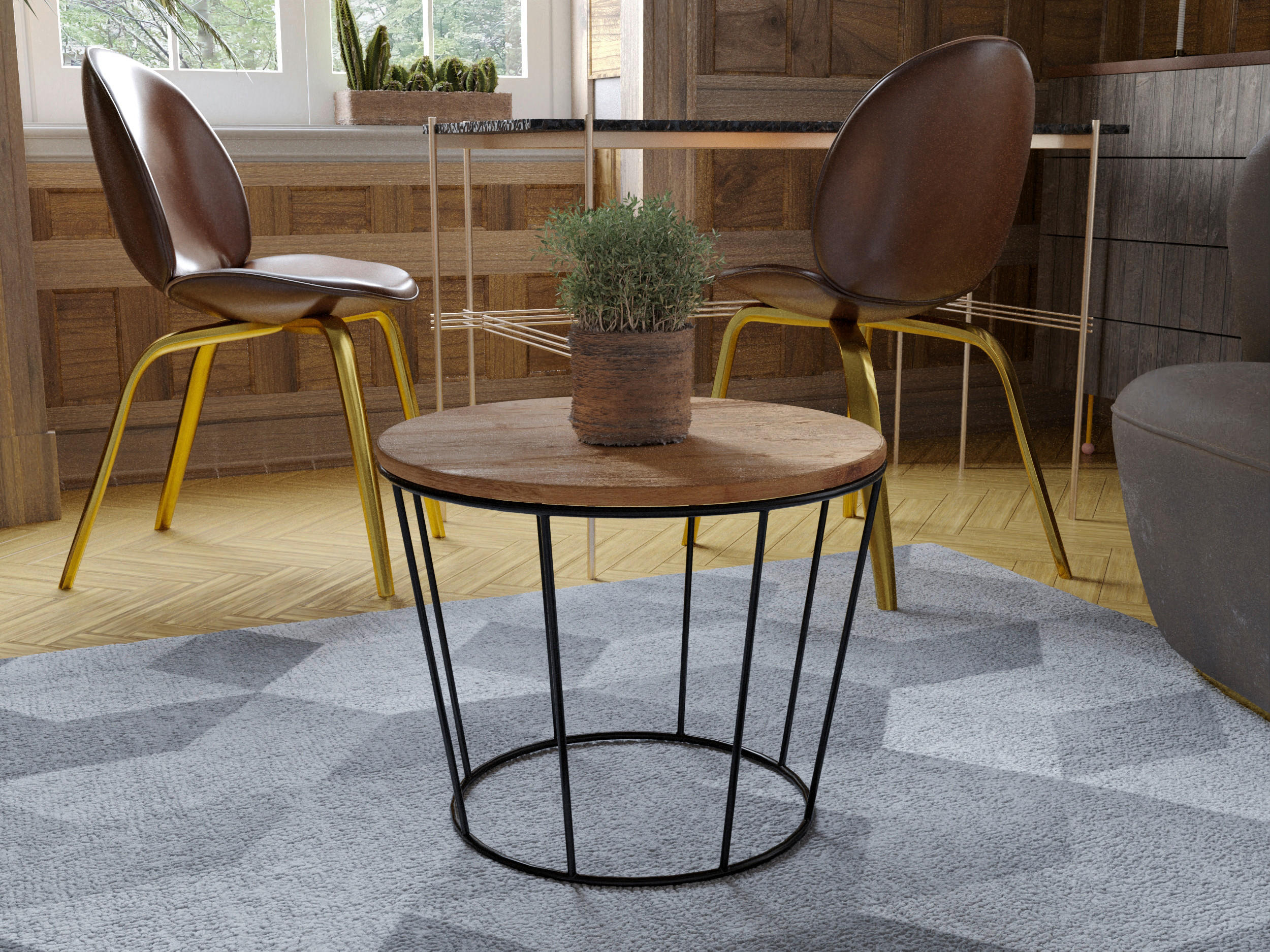 BEISTELLTISCH 50/50/40 cm Wildeiche massiv Schwarz, Wildeiche rund  - Wildeiche/Schwarz, Trend, Holz/Metall (50/50/40cm) - Boxxx