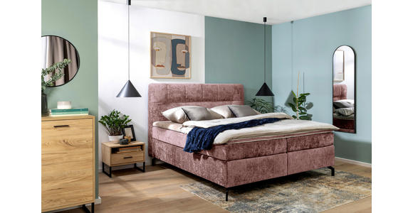 BOXSPRINGBETT 180/200 cm,  in Weinrot, Topper, H2 + H2 = mittel  - Weinrot/Schwarz, Design, Textil/Metall (180/200cm) - Esposa
